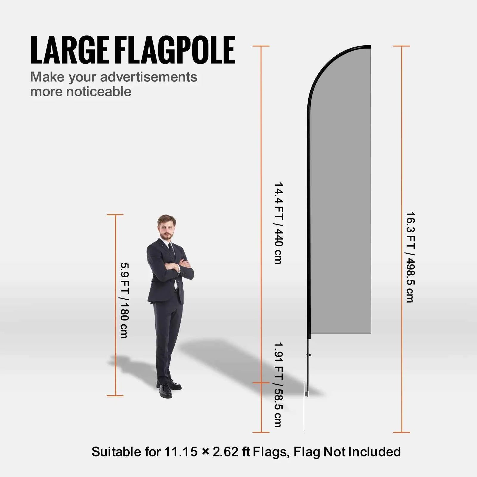 VEVOR Feather Flag Pole Kit 3Packs Swooper Flag 16.3ft Sign Flag Poles for Business Advertising Flags Outdoor with Ground Stakes