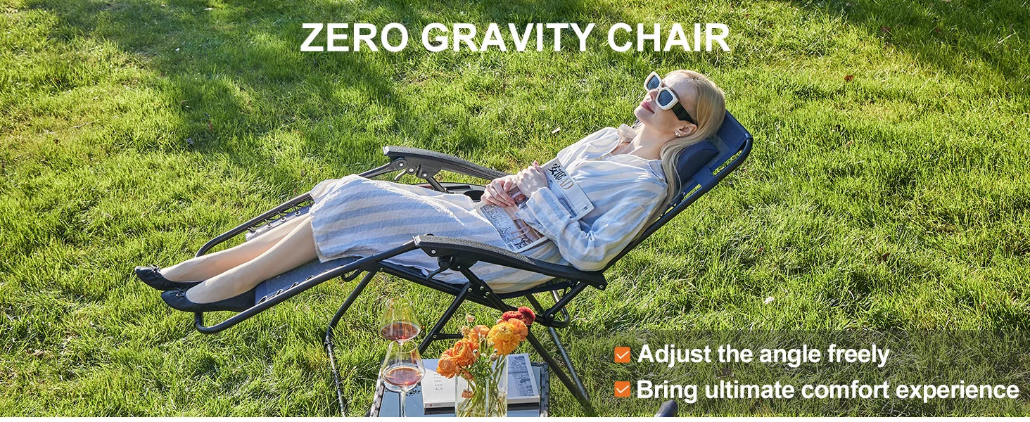 Zero-Gravity-Liegestühle, 2er-Set mit Tablett und verstellbarer Kopfstütze