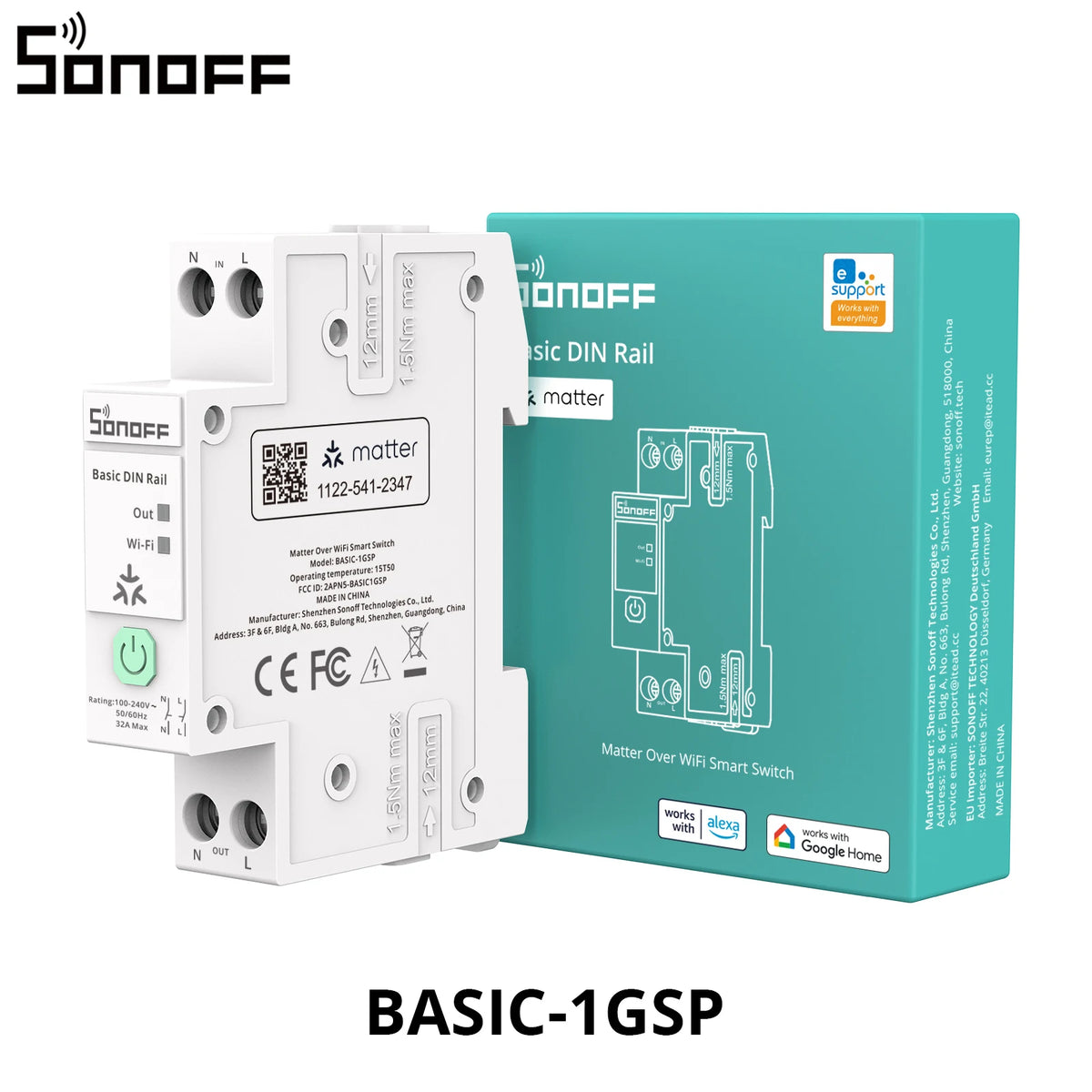SONOFF BASIC-1GSP smart Wi-Fi-afbryder til DIN-skinne