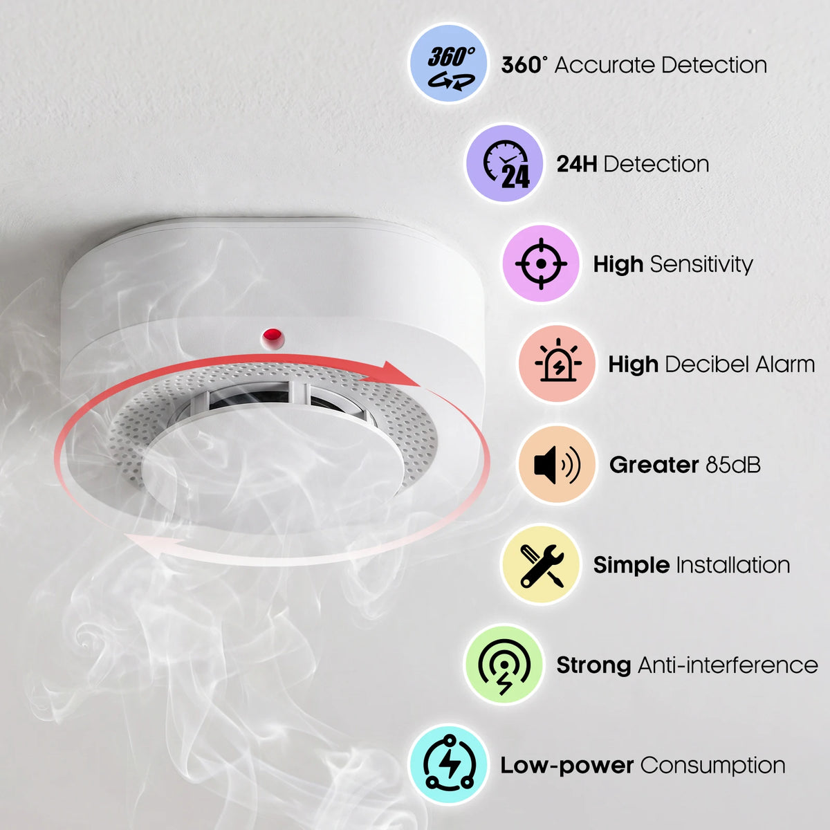 2/3/4/5/6 PCS Smoke Detector 10-Year Sensor Lifespan 360° Detection Low Battery Warning Fire Smoke Alarm Warehouse Garage Hallway Apartment Security