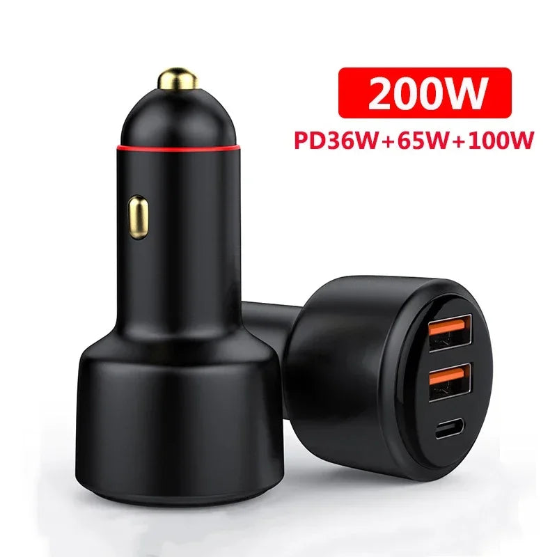 Three-Port USB Car Charger, 2 USB-A and 1 USB-C