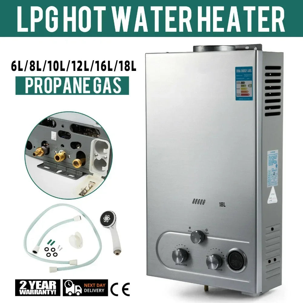 SIHAO 6L 8L 10L 12L 16L 18L LPG Portable Instand Water Heater Propane Gas LPG Wall-Mounted Tankless Water Heater Digital Display