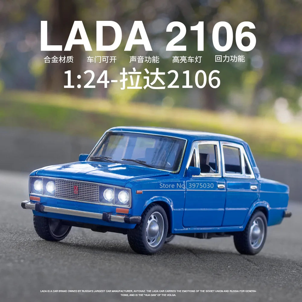 1/24 LADA 2106 Alloy Scale Car Model Diecast Vehicles Car Toys with Sound and Light Toys Collection for Boys Birthday Gift Kids
