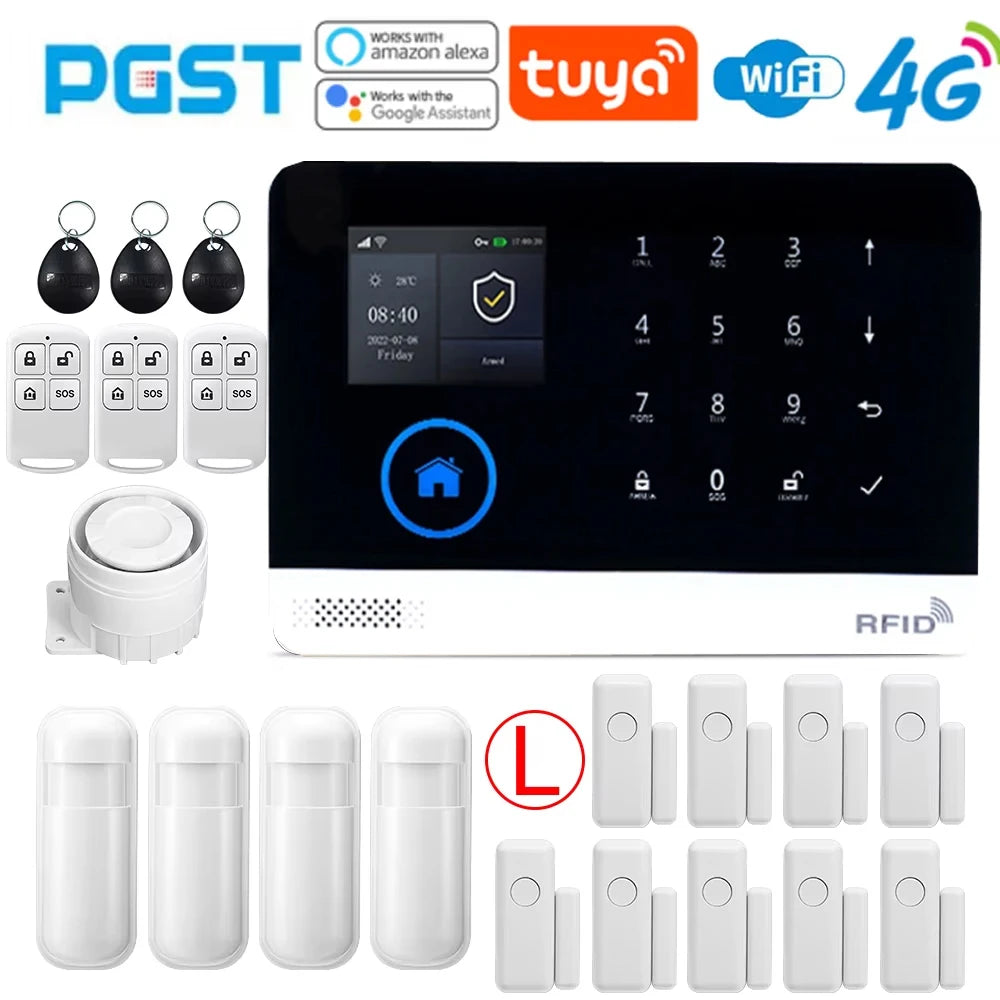 Tuya Wireless home alarm,4G smart home alarm system,WIFI,GSM,Home Security Alarm System Touch Keyboard RFID APP Wireless At hom