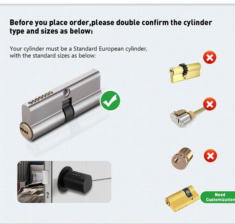Electronic Digital Tuya Smart Lock Cylinder with Fingerprint Password App Bluetooth Card Mechanical Key Easy Replacement Battery