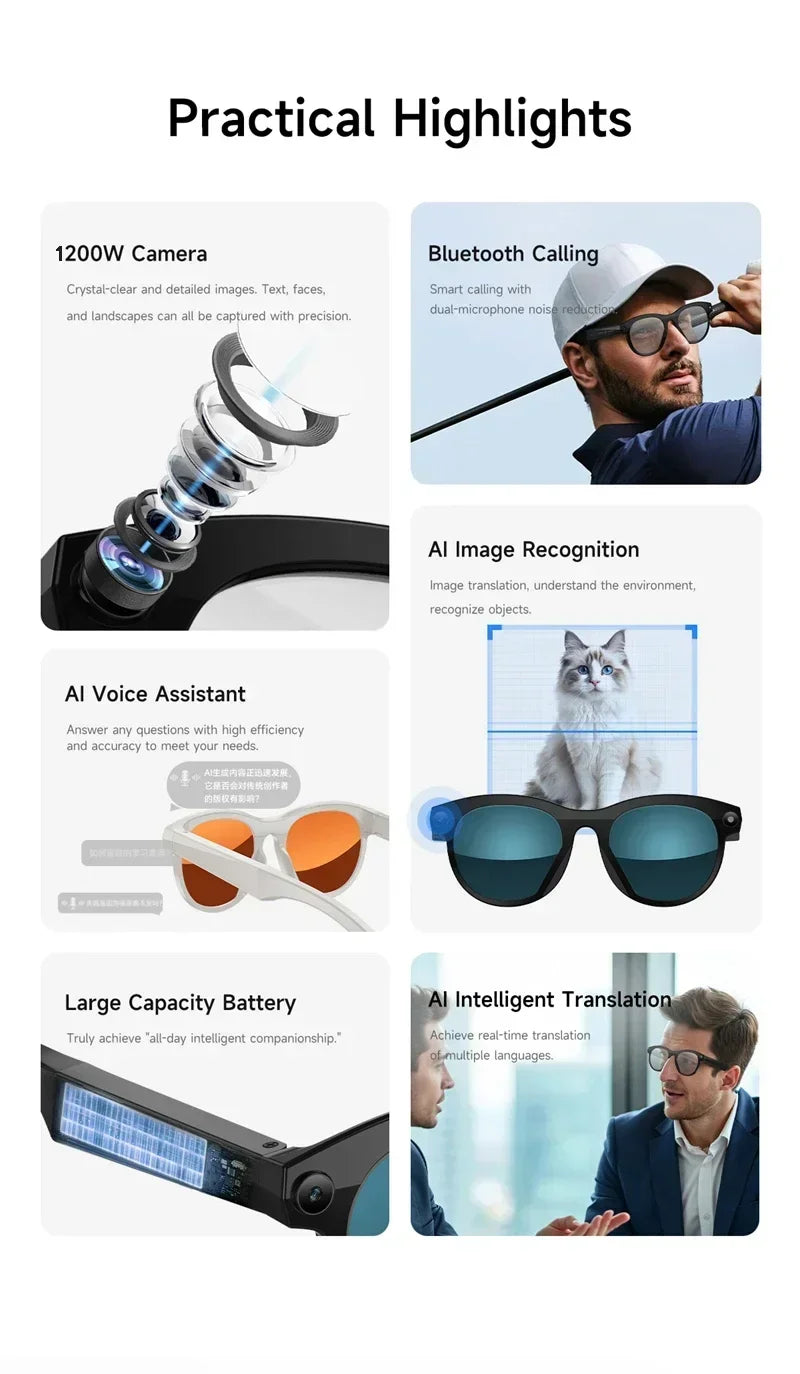 AI Smart Glasses with 8K Camera, Translation & Bluetooth Calls