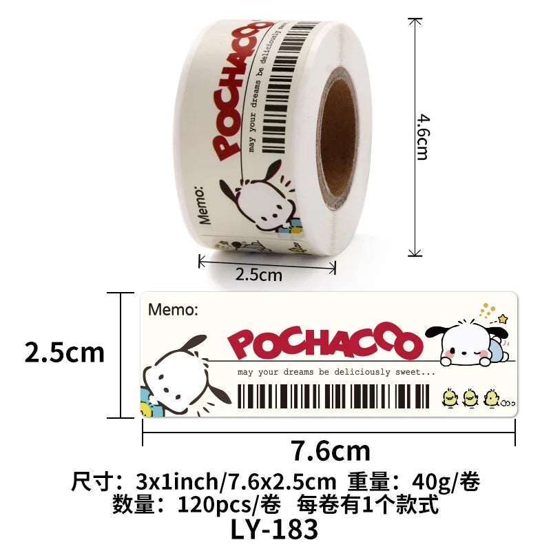 120pcs Cute Sanrio Kuromi My Melody Stickers Roll Kawaii Cartoon Thank You Sealing Labels Sticker Anime Vinyl Decoration Decals