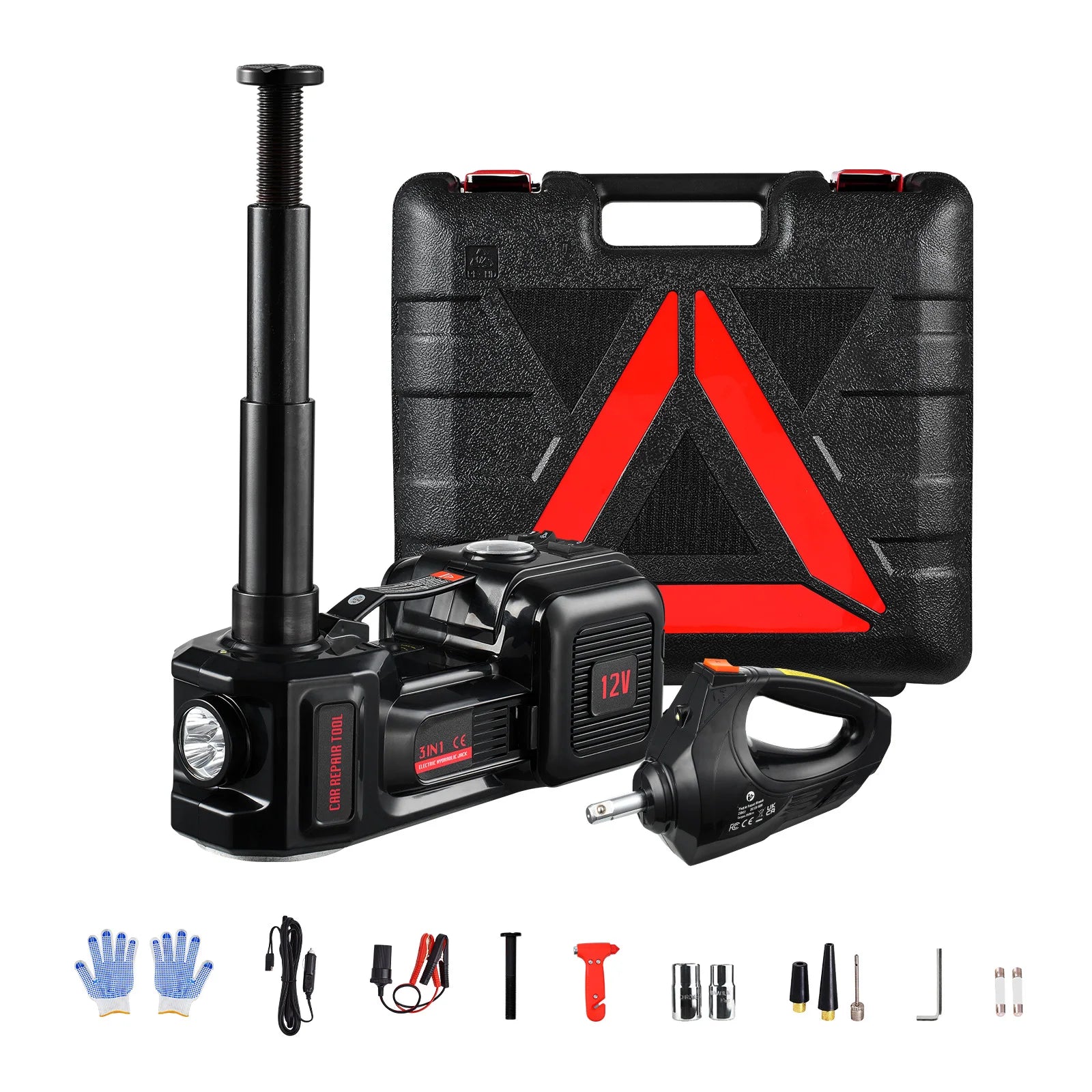 5T Electric Car Jack Kit with Impact Wrench, LED & Inflator