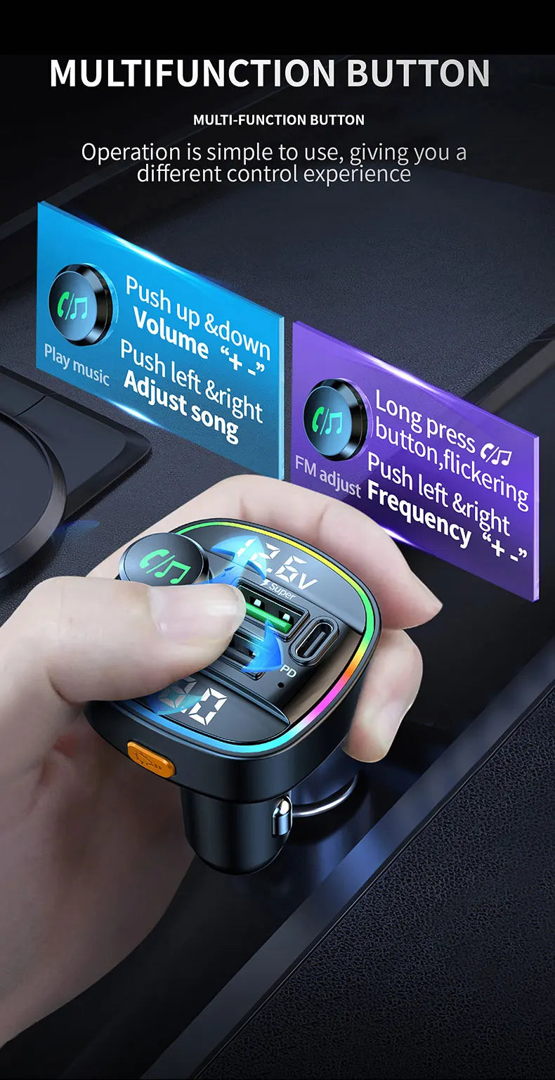 Bluetooth 5.0 FM vysielač Handsfree car radio modul MP3 prehrávač s 22.5W USB Superrýchlym nabíjaním adaptér do auta