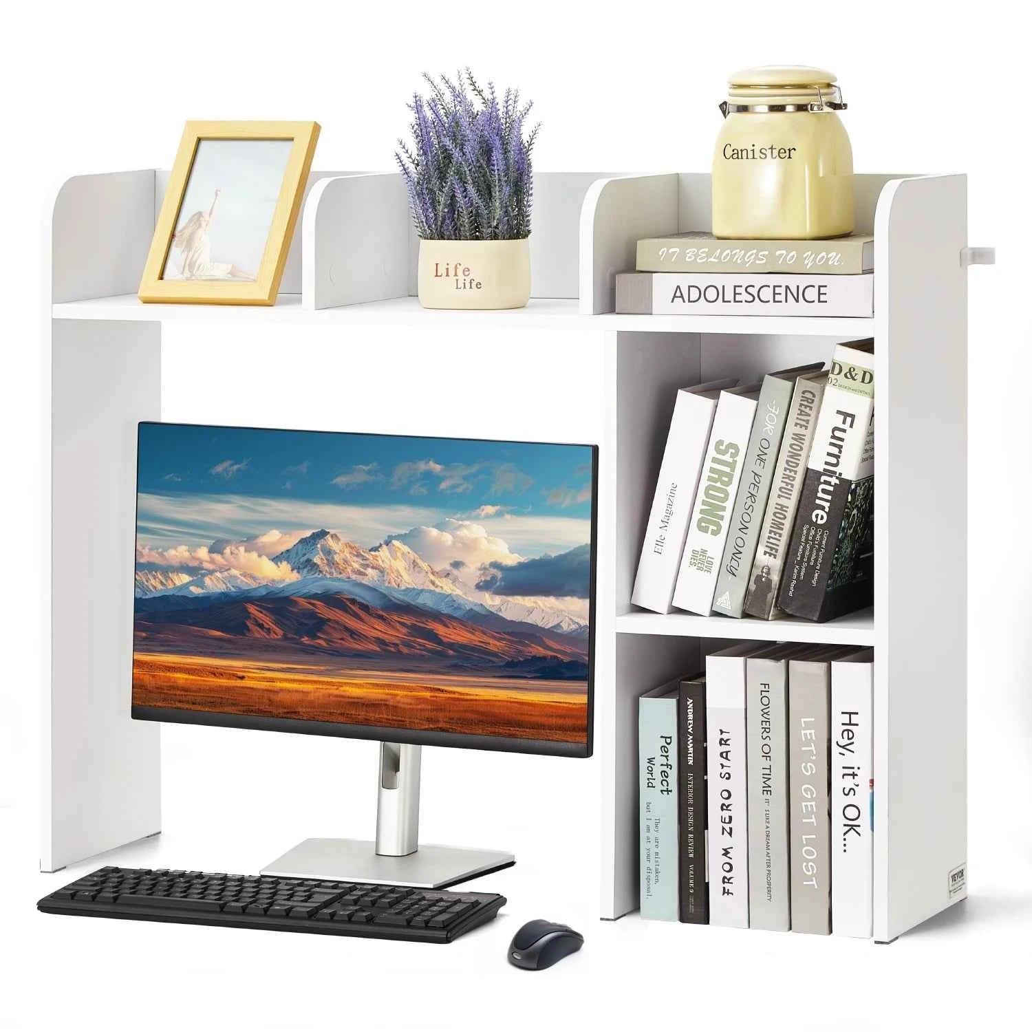VEVOR Desktop Bookshelf 1/2/3-Tier Desktop Storage Organizer Office Storage Rack Wood Display Shelf for Office School & Home