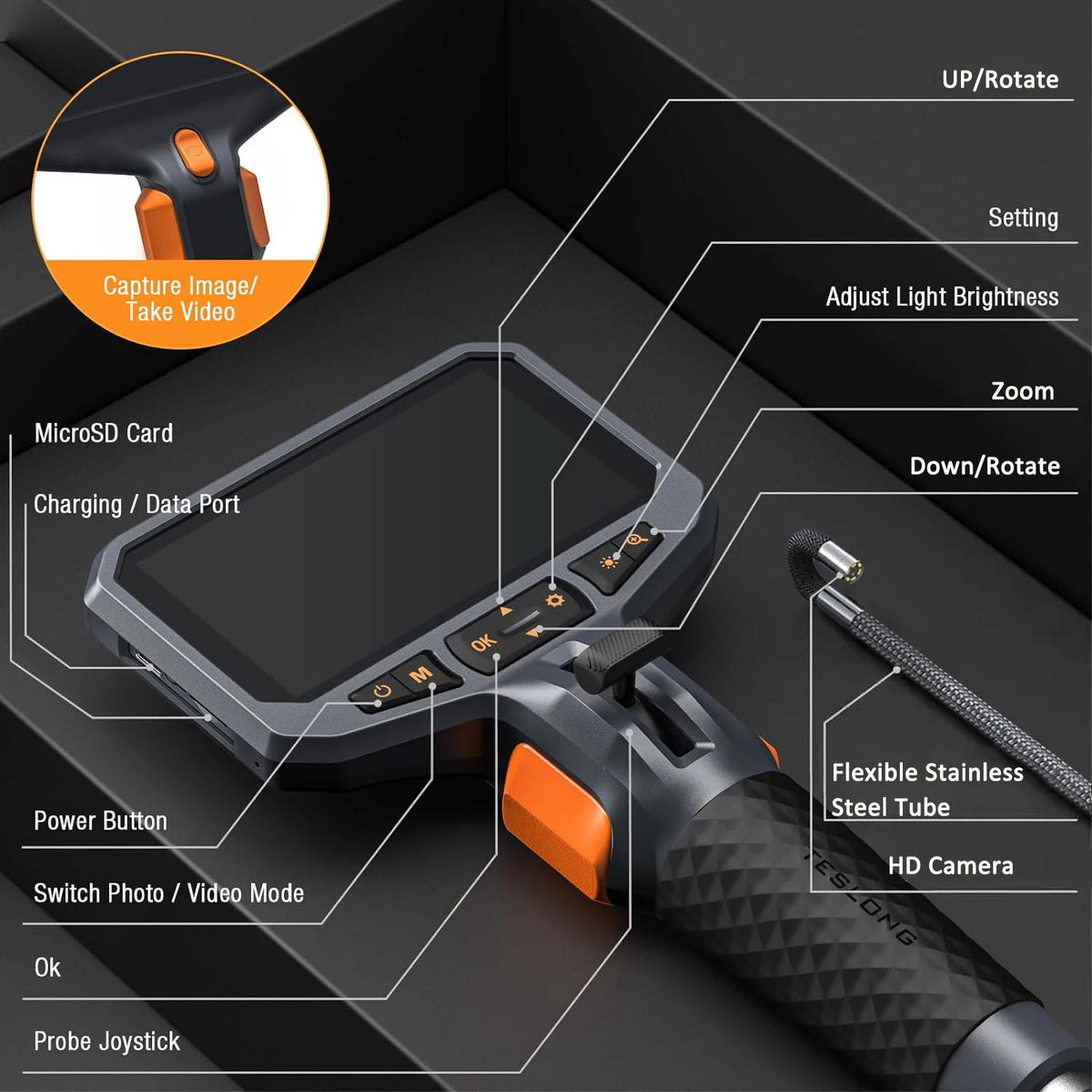 4.5-Inch Articulating Borescope 1080P Endoscope Camera with 32GB TF Card