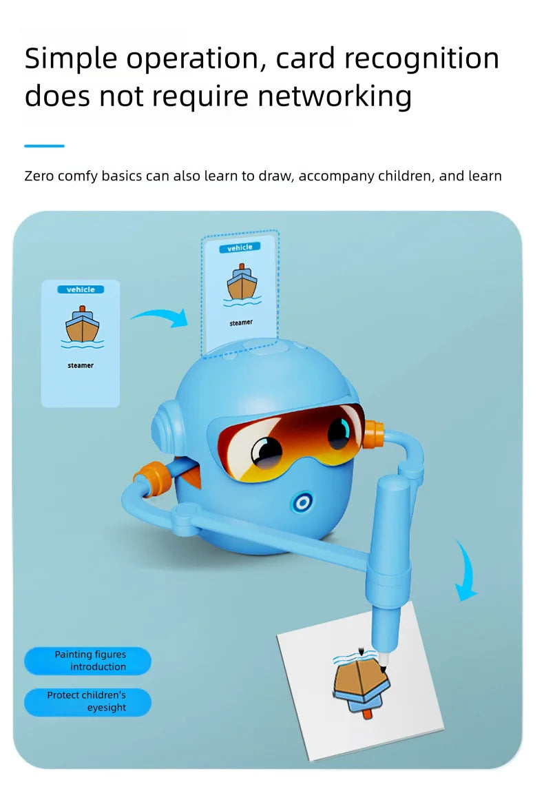 Interactive Drawing Robot for Kids with 100 Cards and Pens