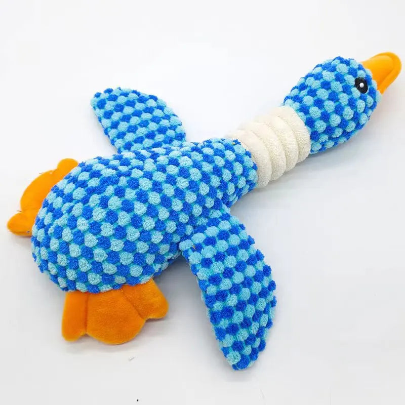 Brinquedo de peluche em forma de ganso para cães, com apito e som crocante