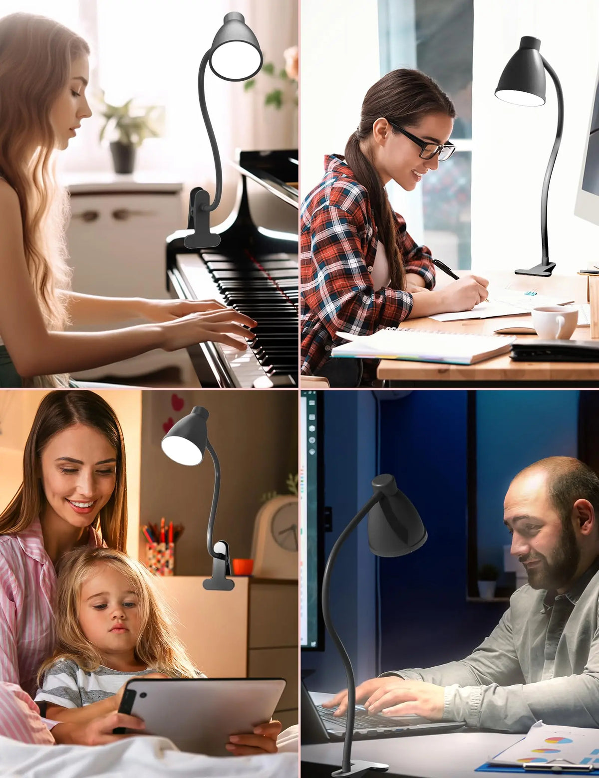Clamp Desk Lamp, Clip on Reading Light, 3000K-6500K Adjustable Color Temperature Eye-Caring for Home Office Bedside Reading