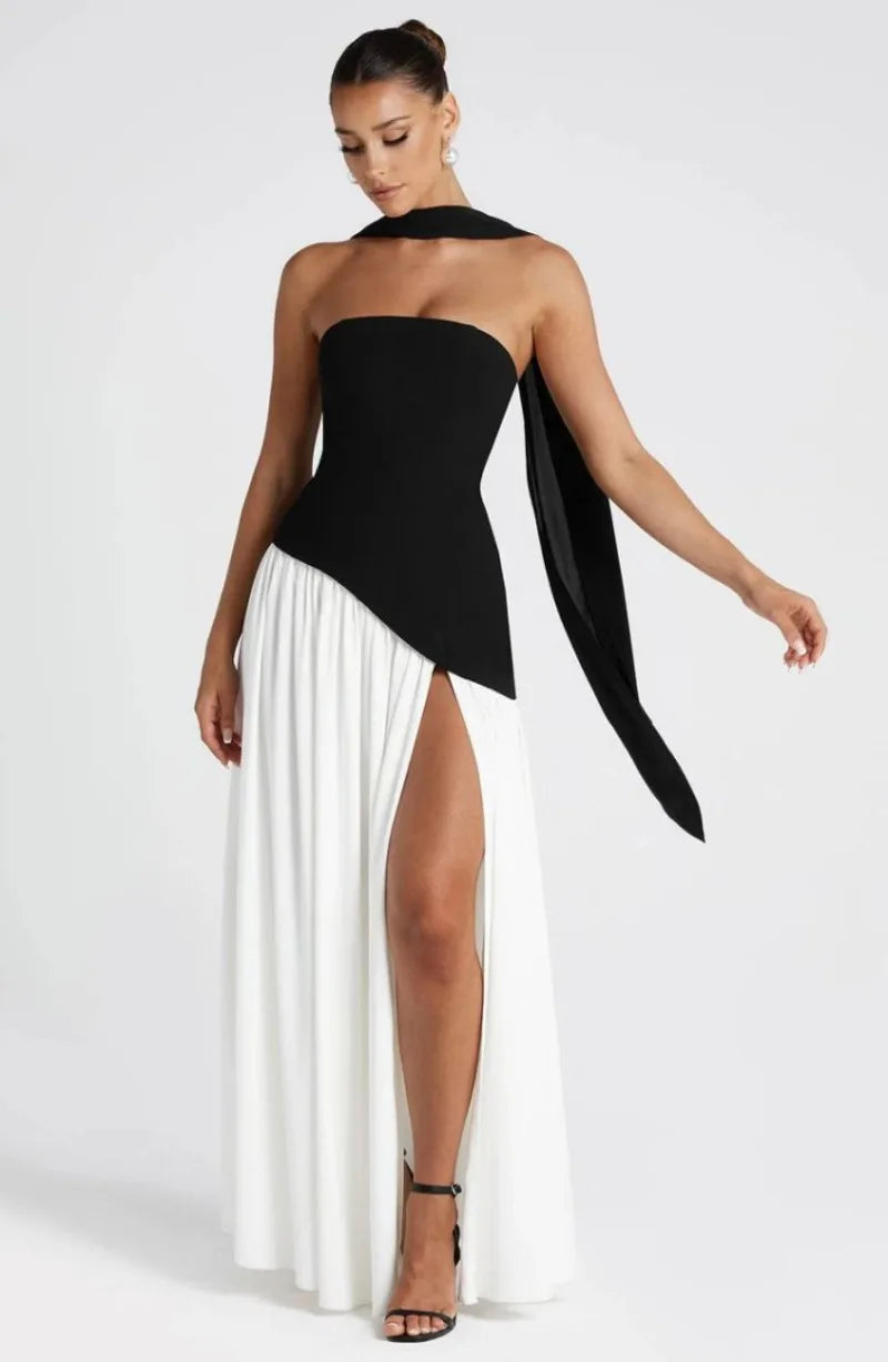 Elegant Strapless Floor-Length Women’s Slit Backless Evening Dress