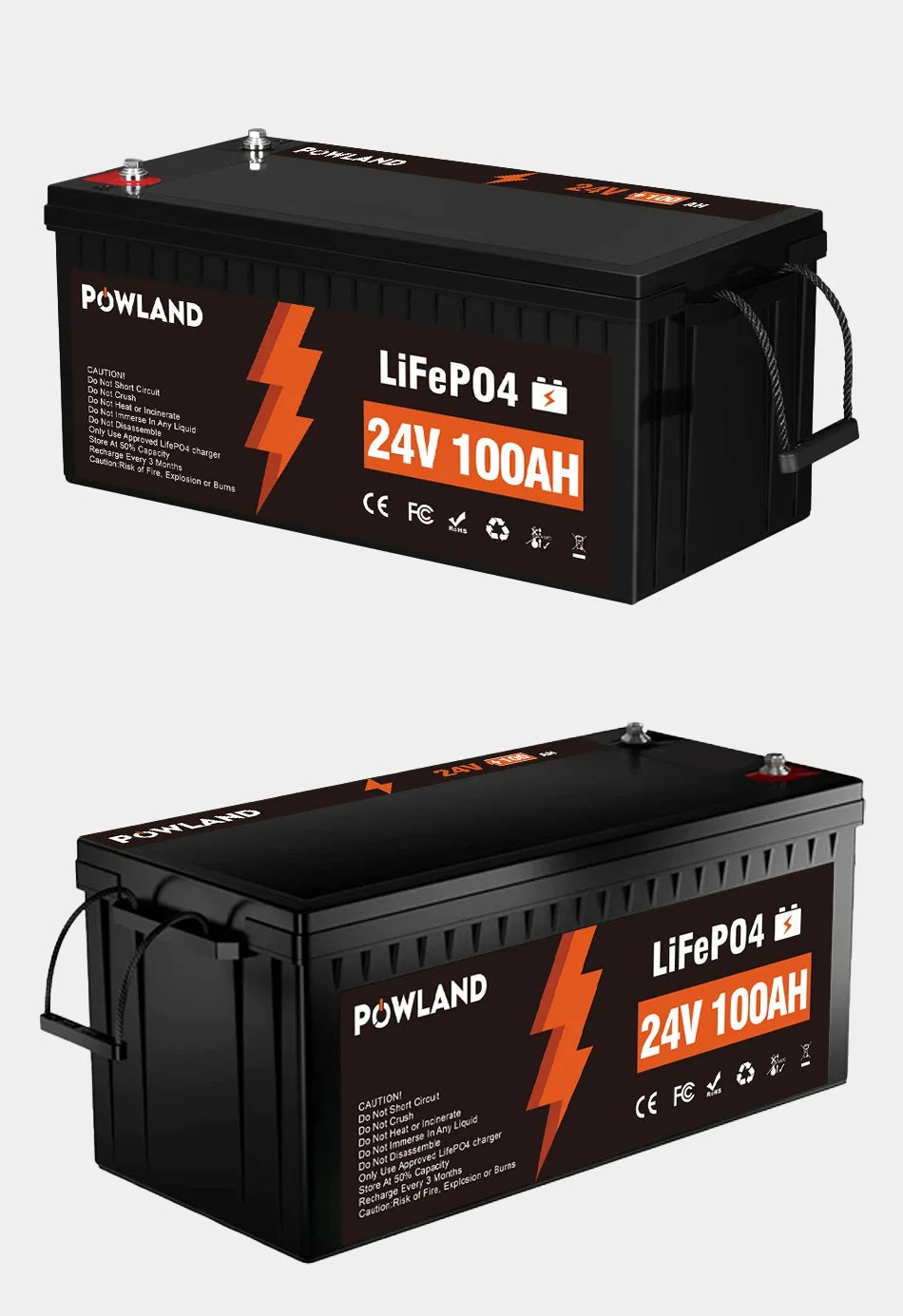 POWLAND LiFePO4 Battery 12.8V 100Ah 300Ah / 25.6V Lithium Iron Phosphate, Built-in BMS, 6000+ Cycles, IP65 for RV, Boat, Inverter, and Solar Power