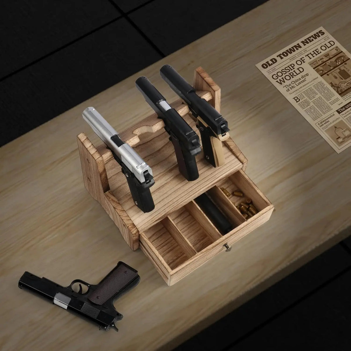 Porta pistole in legno, con opzioni per cassetti