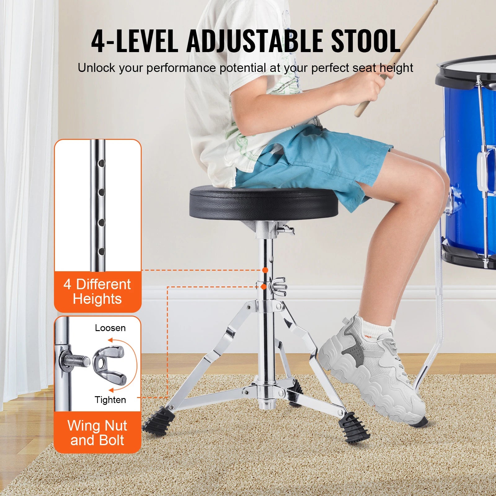 5-Piece Kids Drum Set 16'' Beginner Kit with Bass, Snare & Toms