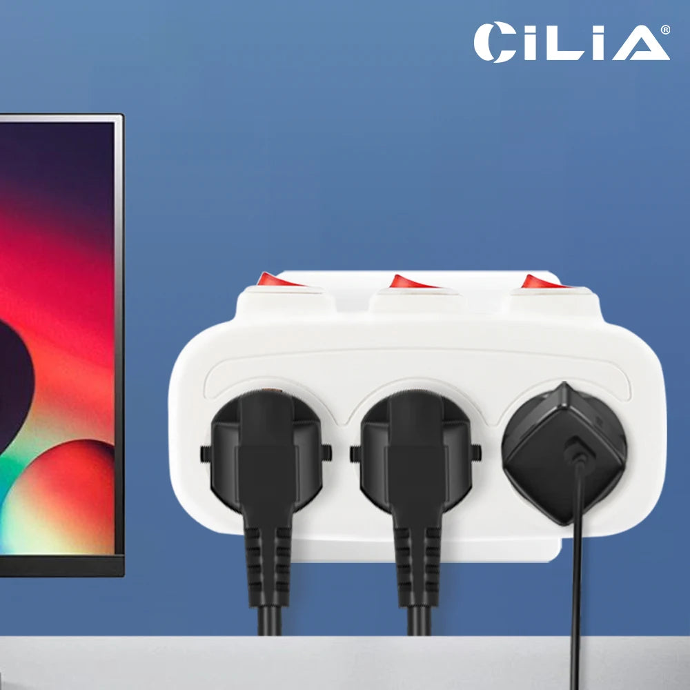 EU Three-Socket Wall Adapter with Switches