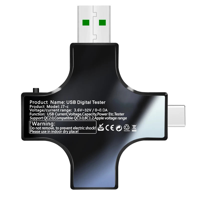 USB Tester Type-C PD Digital Capacity Meter 8A Voltage Current Monitor Power Bank Charger Detector with QC3.0 Fast Charging