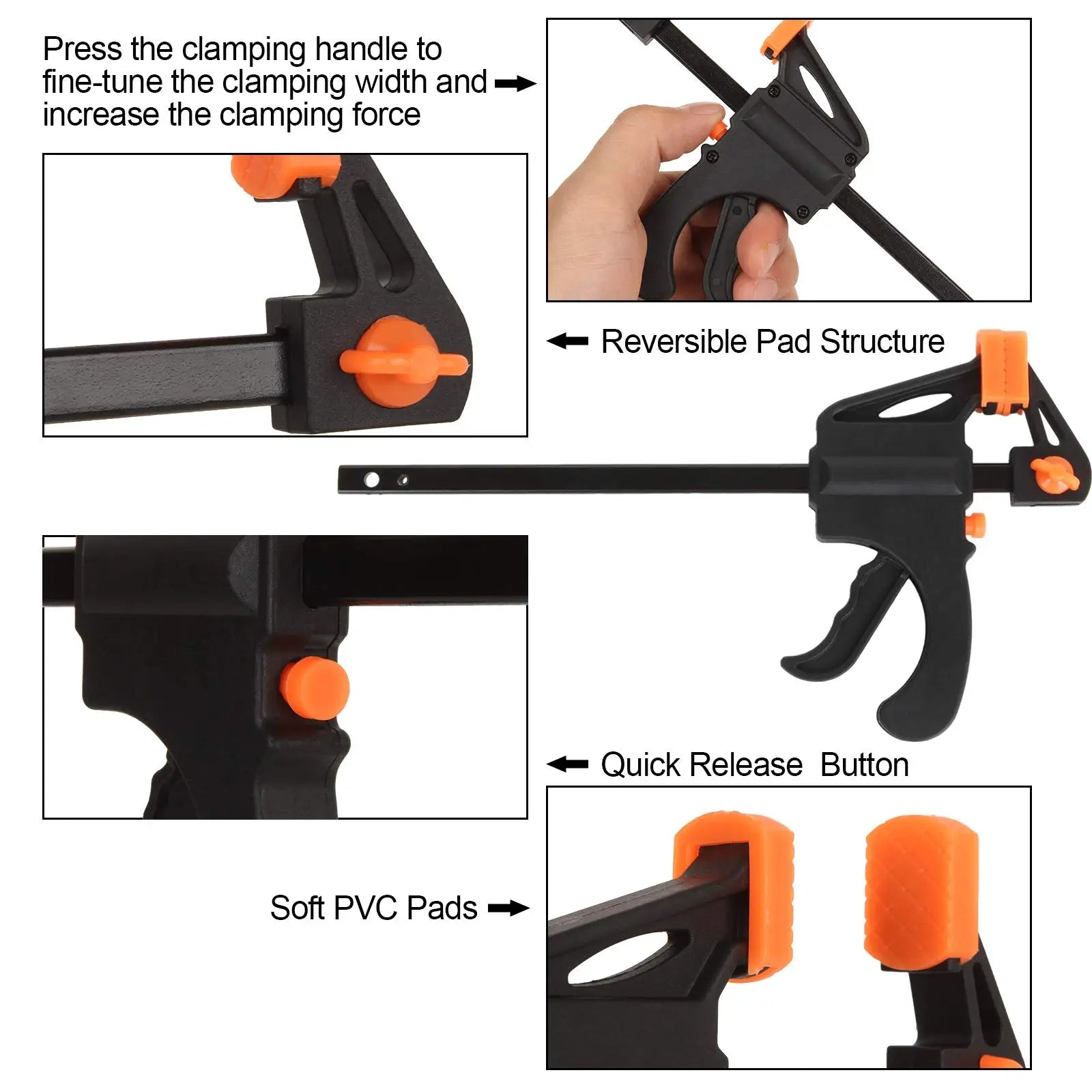 5/2 piezas de barra de trabajo para carpintería, juego de pinzas de 4 pulgadas, clip duro con liberación rápida de trinquete, herramienta manual para carpintería, pinza para madera