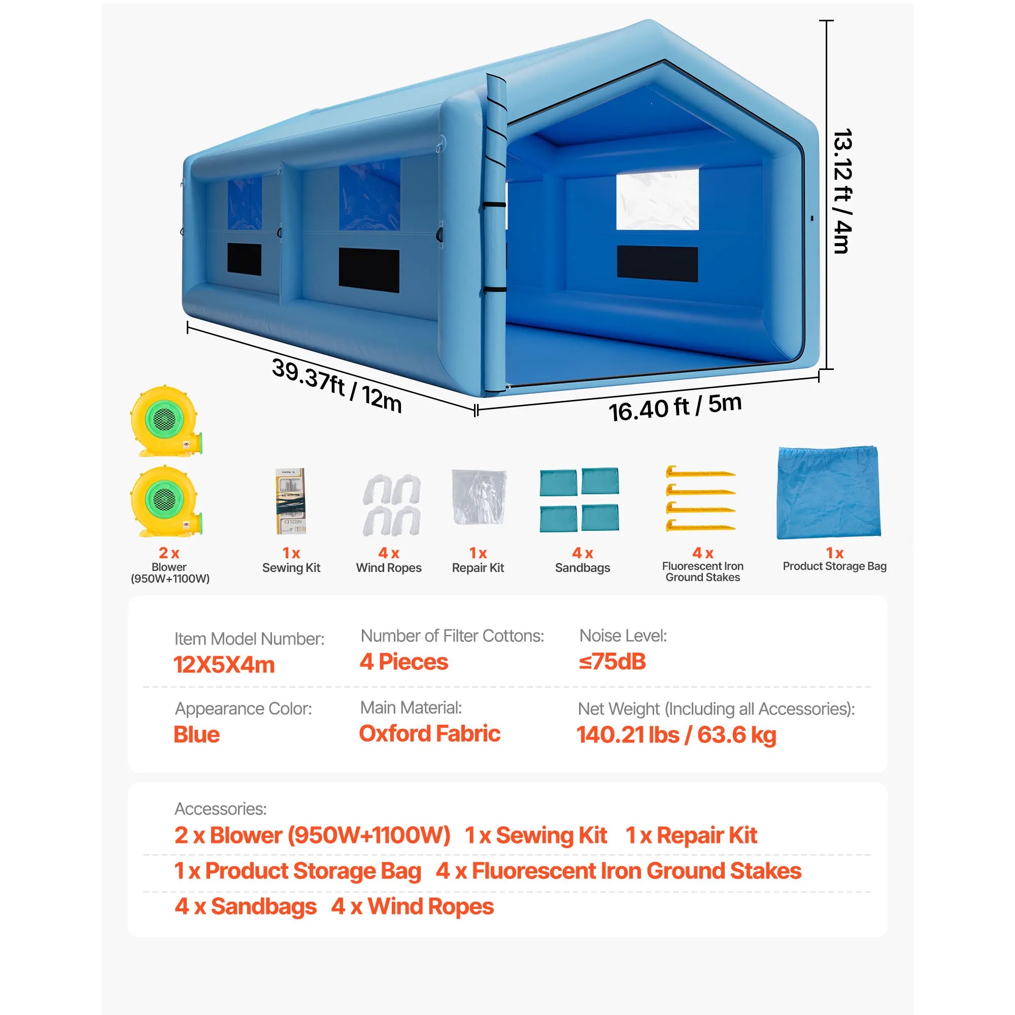 SucceBuy Inflatable Paint Booth Inflatable Spray Booth with Powerful Blower and Air Filter System Round Roof with Light Hook