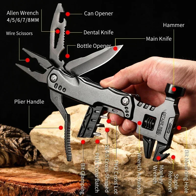 Hammer, Wrench and Pliers Multitool with Sheath