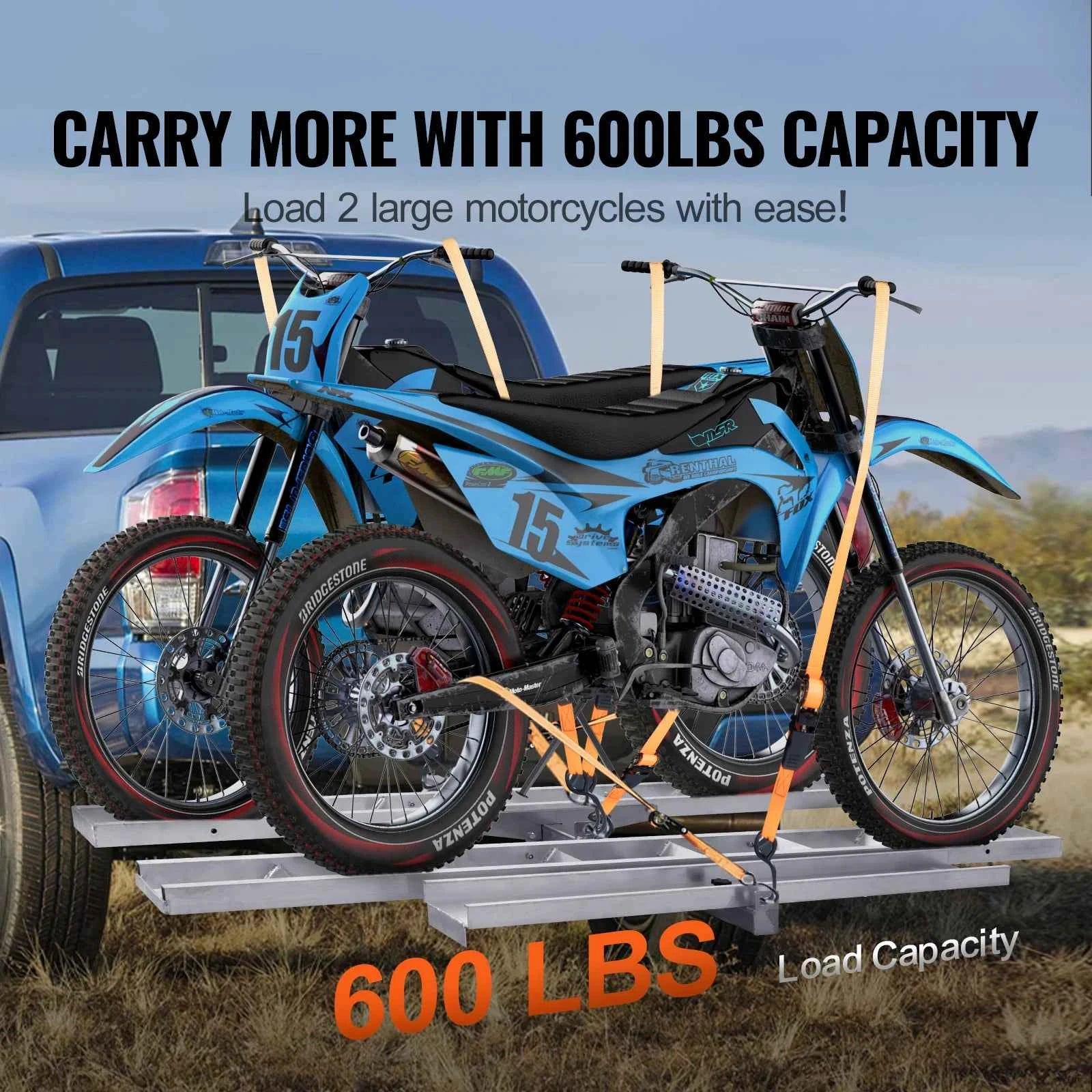 2-Bike Motorcycle Carrier Hitch Mount with Ramp 600 lbs Aluminum