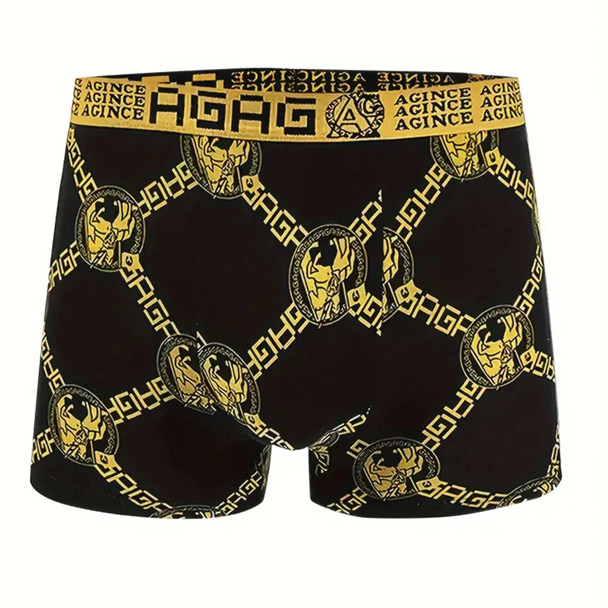 Conjunto de 8 cuecas masculinas de luxo com estampado de cavaleiro e corrente, elásticas e de corte reto - Confortáveis, respiráveis e de secagem rápida