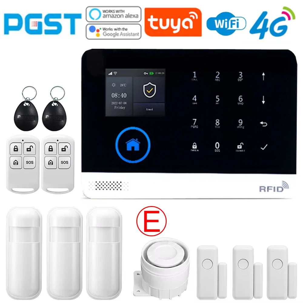 Tuya Wireless home alarm,4G smart home alarm system,WIFI,GSM,Home Security Alarm System Touch Keyboard RFID APP Wireless At hom
