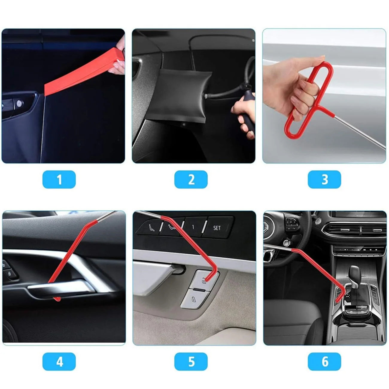 Kit d'outils pour déverrouiller les portes de voiture avec pompe à coin d'air et tiges de réparation