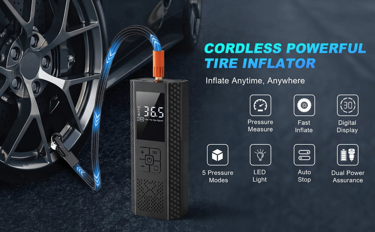 Portable Tire Inflator Tyre Pump 3000mAh 150PSI LCD Air Pump Auto Stop USB Rechargeable for Car Motorcycle Bike Scooter ATV Ball