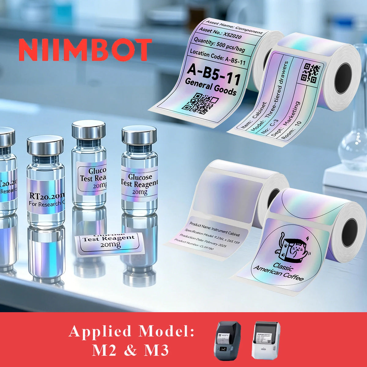 NIIMBOT M2 M3 Láser Plata Transferencia Térmica de Etiquetas, Nombre del Equipo Eléctrico, Certificado de Cualificación, Placa de Identificación