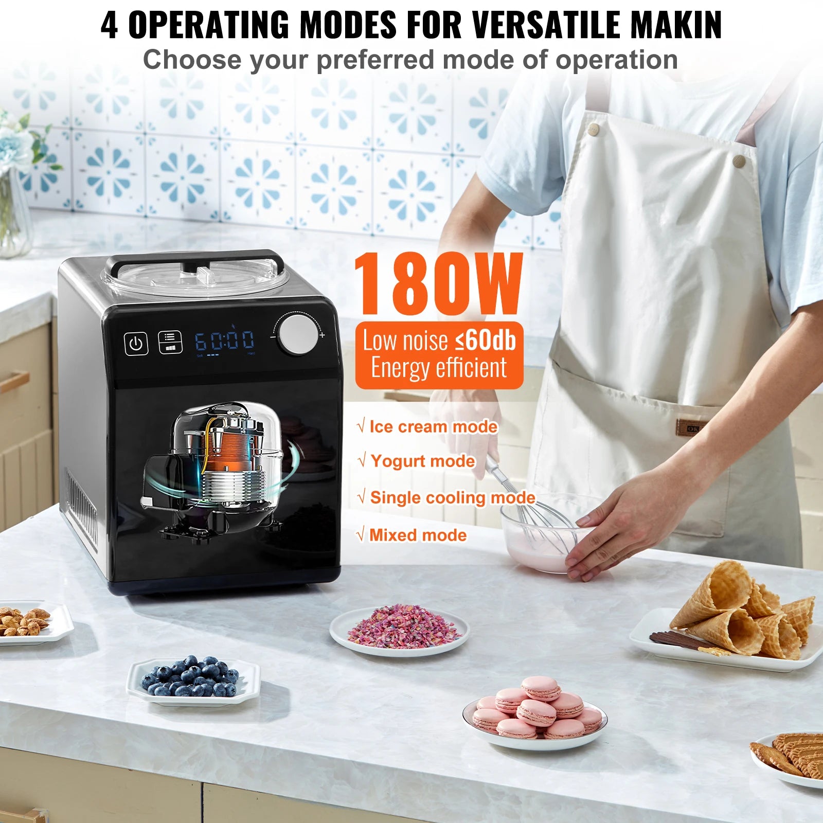 Automatic Ice Cream Maker 2QT with Built-In Compressor & 4 Modes