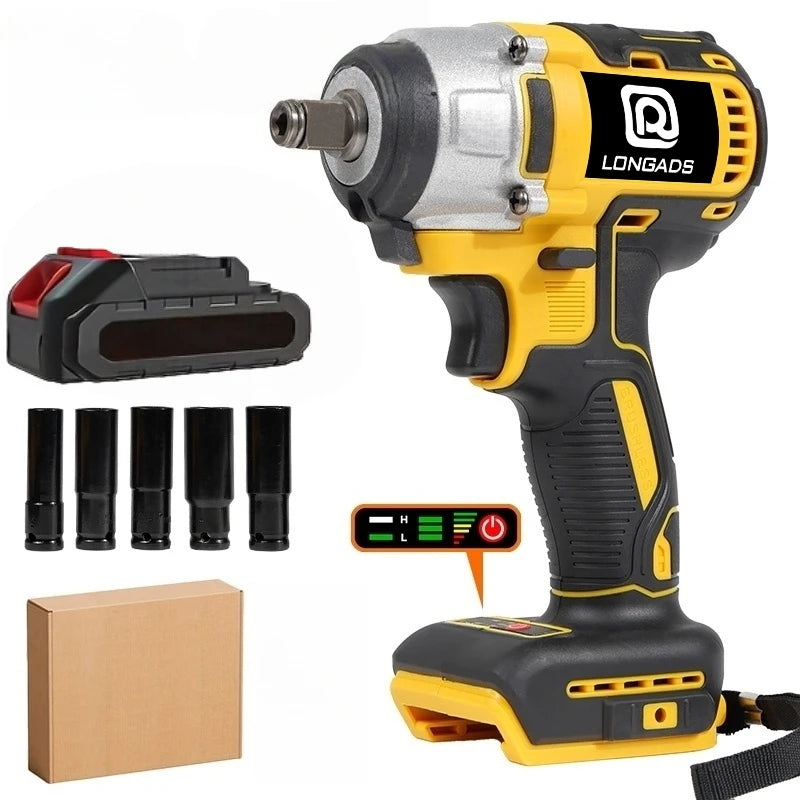 Cordless Impact Wrench - 590Ft-lbs (800N.m) Brushless 1/2 inch, 3300RPM High Torque Impact Gun, 2x 4.0Ah Battery, Charger & 4 Sockets, Electric Impact Wrench for Car Home