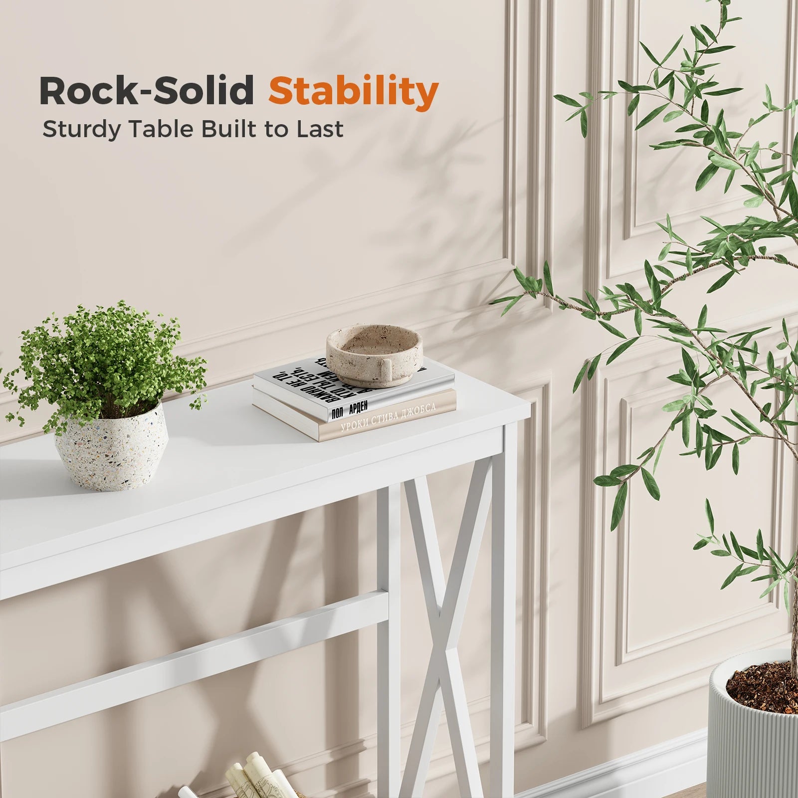 40" 2-Tier Console Table with Metal X-Frame – Modern Entryway Table