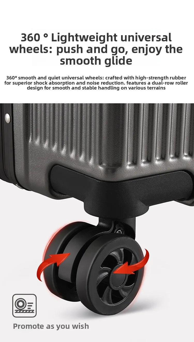 Aluminum Frame Suitcase with Silent All-Terrain Wheels and Cup Holder