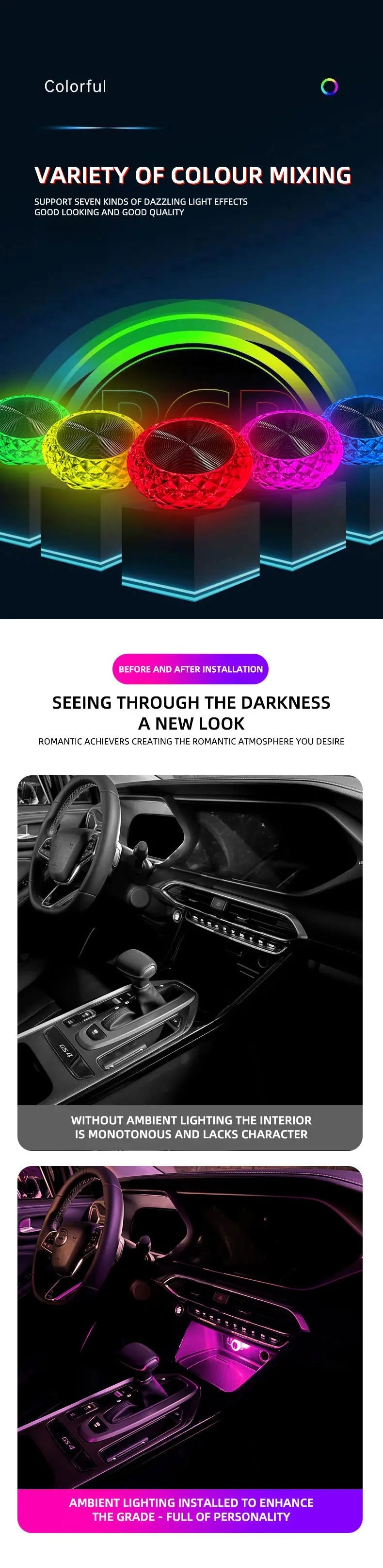 1pc Colorful Portable USB Mini LED Ambient Light for Car Interior Computer Atmosphere Lamp Plug and Play Night Light