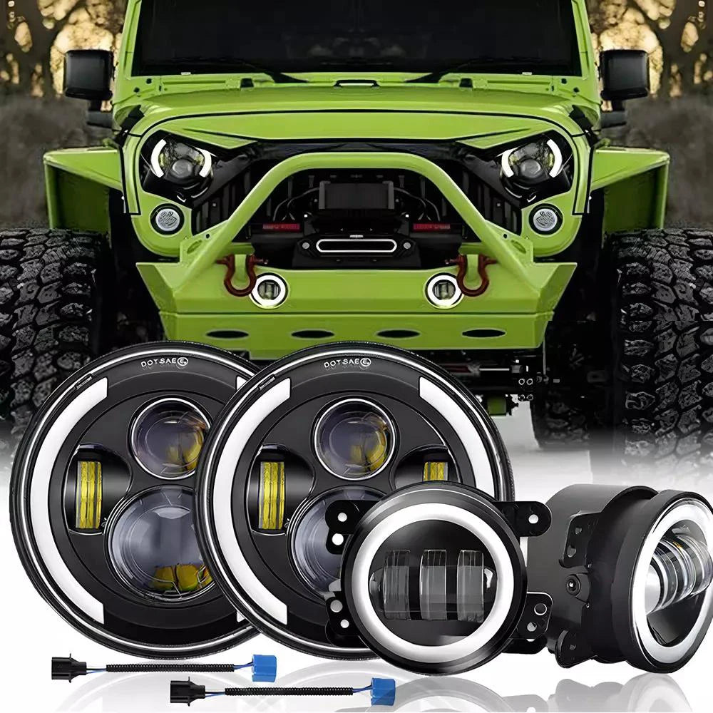 7 Inch LED Headlight Halo Ring with Hi/Lo Beam, Angel Eyes DRL and Amber Turn Signal