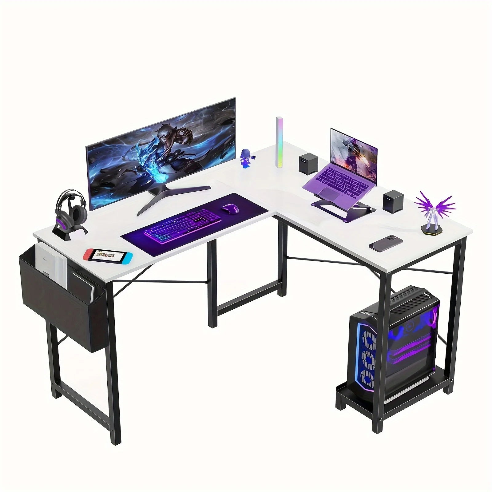 L-Shaped 50 Inch Wooden Office Desk with CPU Shelf