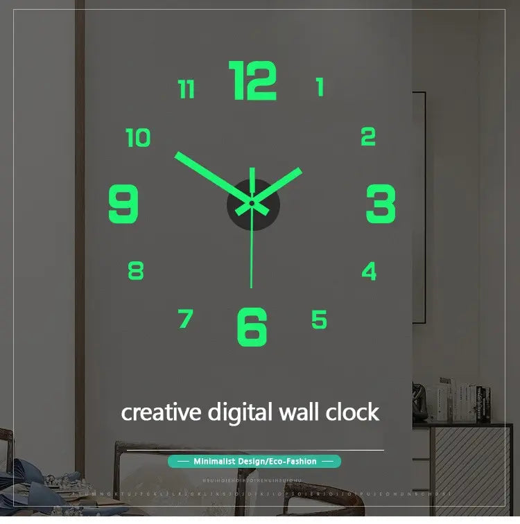 EW Creative Simple Luminous Digital Clock European Style DIY Silent Wall Clock Study Living Room Punch-Free Wall Sticker Clock