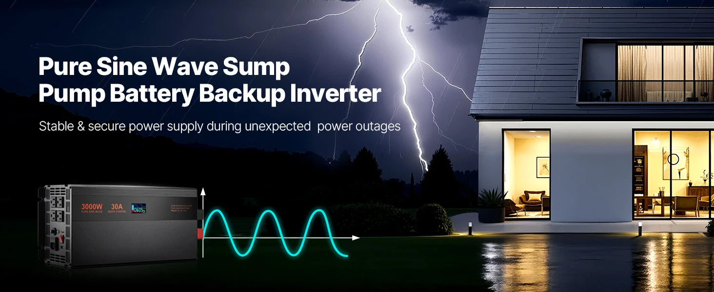 Sump Pump Battery Backup System 1500W / 3000W Auto Switch