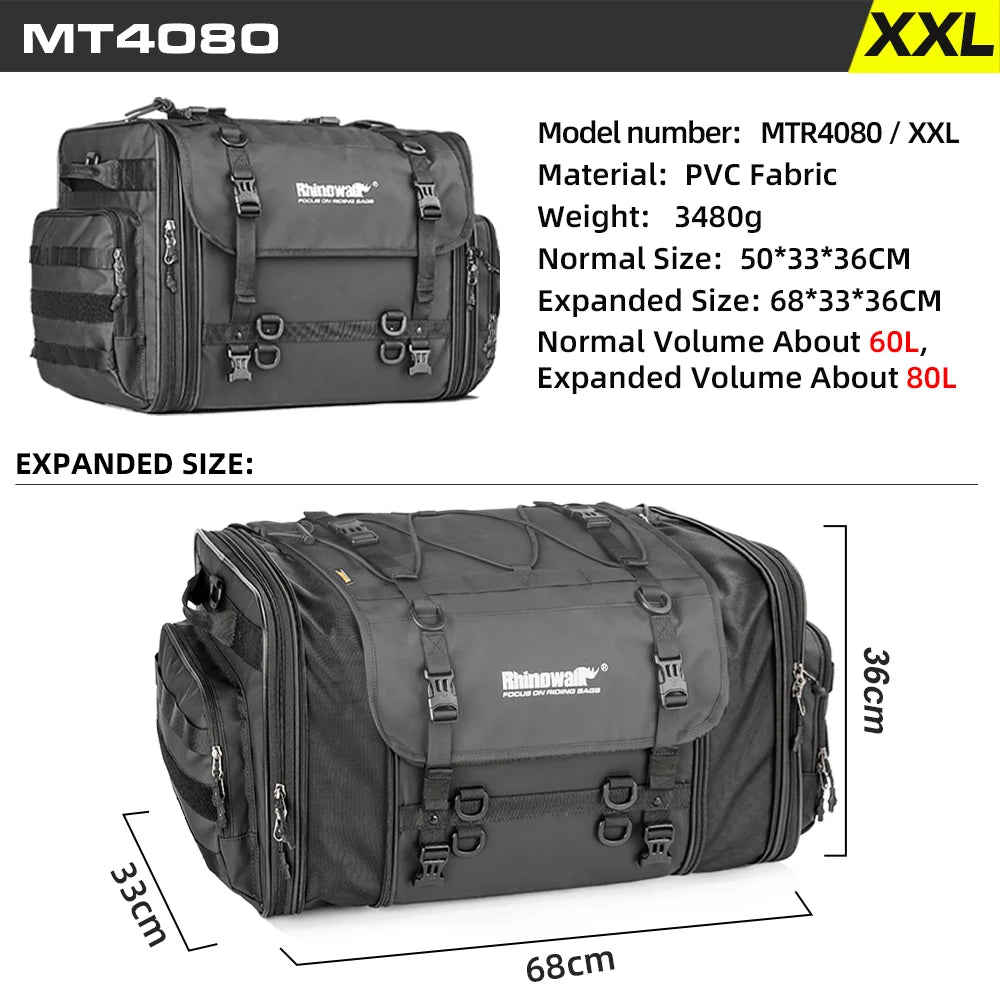 Motorcycle Tail Bag Expandable Luggage 19L–80L Rack Trunk Storage