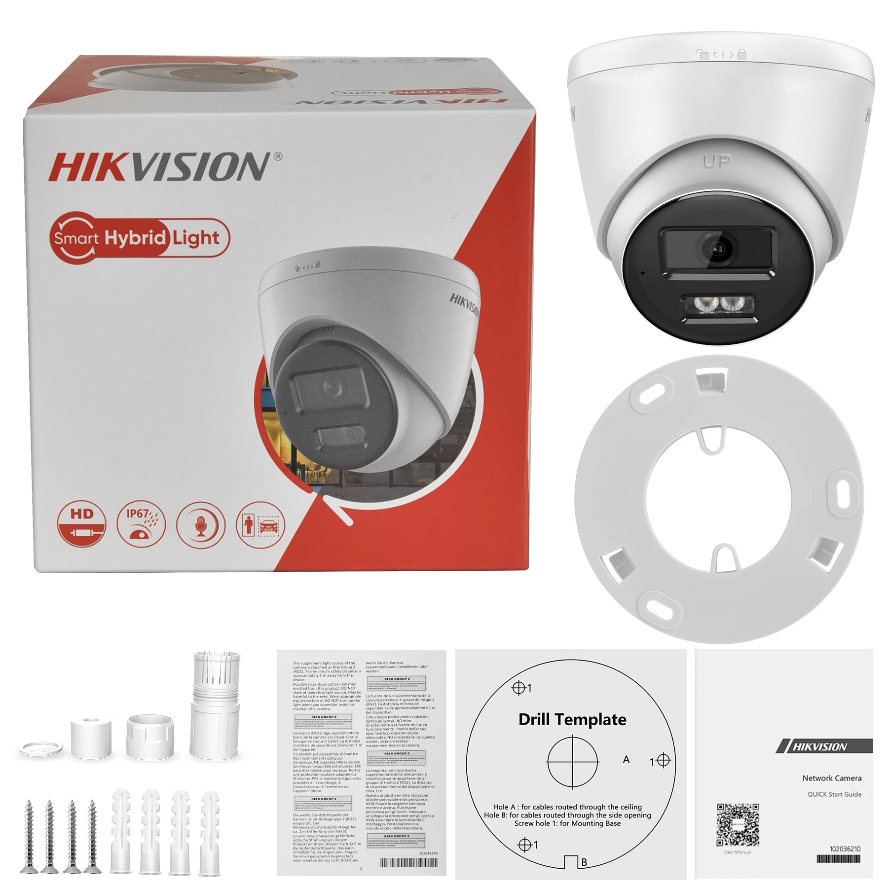 Hikvision Original 4K 8MP IP Camera DS-2CD1383G2-LIUF AcuSense Smart Hybrid Light Built-in MIC Slot Security Network Camera IP67