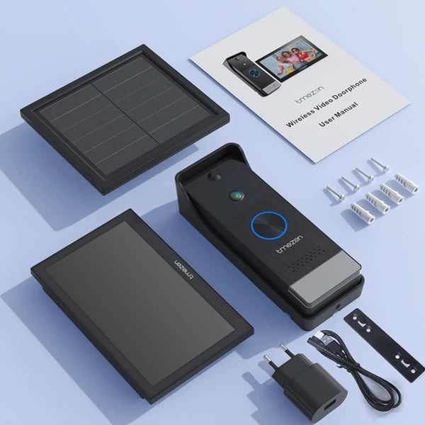 TMEZON R10-L10 Solar Powered Wireless WiFi Video Door Phone,1080P Intercom System,7'' Color Touch Monitor,Video Doorbell Peephole with Solar Panel,PIR Motion Detection,Remote Unlocking,2.5/5G WiFi