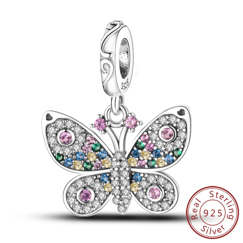 Original 925 Sterling Silver Charm Beads Glowing Luminous Firefly Butterfly Pendant for Bracelet Charm Jewelry