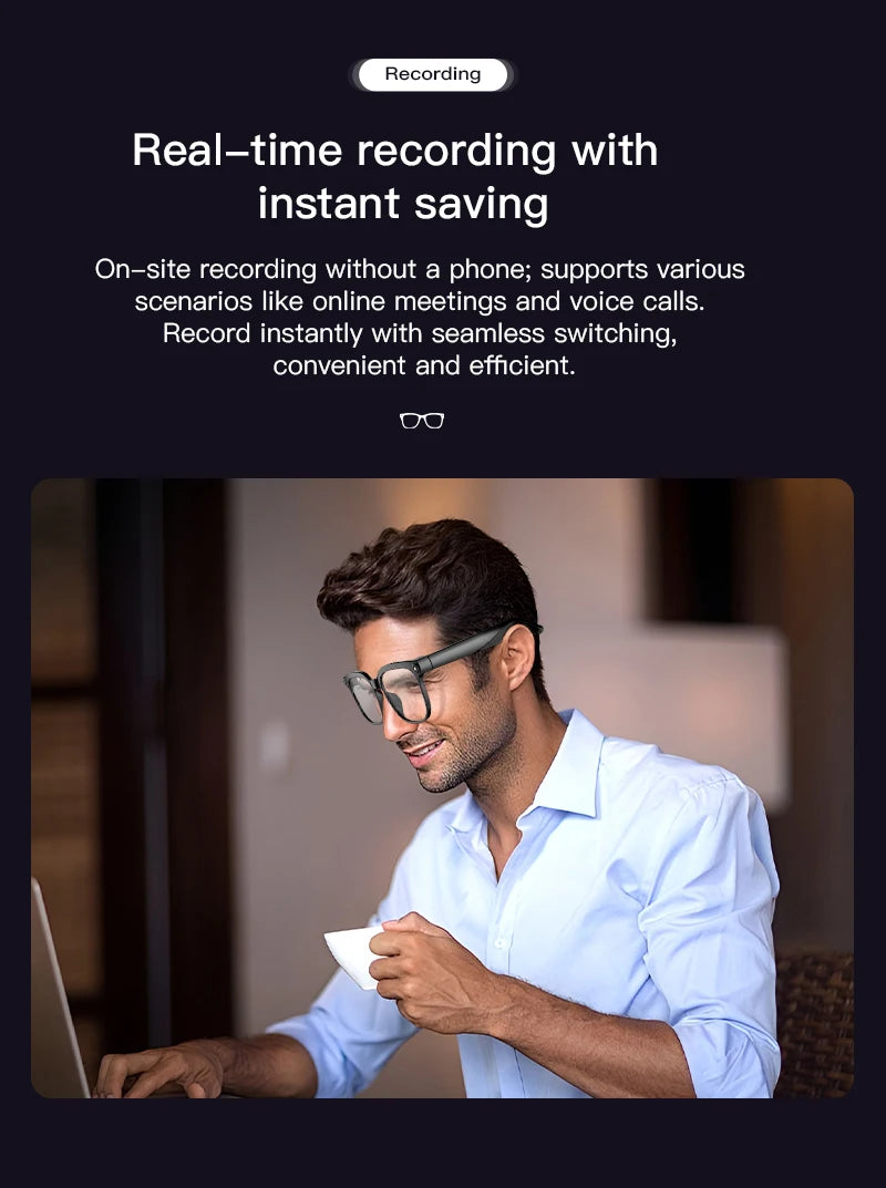 Smart AI Glasses 1080P Camera Bluetooth Calls Translation