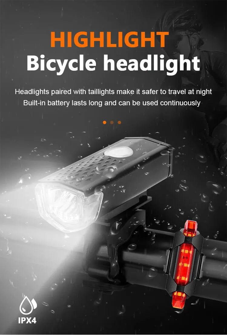 USB Rechargeable Bike Light Front Light Red Taillight Easy to Install 3 Modes Bicycle Accessories for the Bicycle