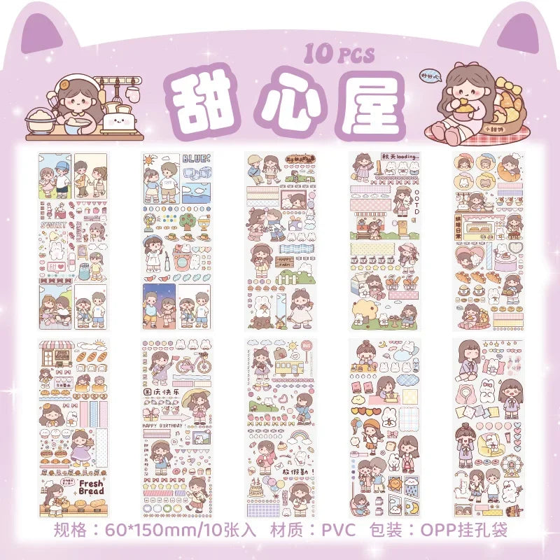 Cartoon Decorative Sticker Sheets – 10-Piece Pack