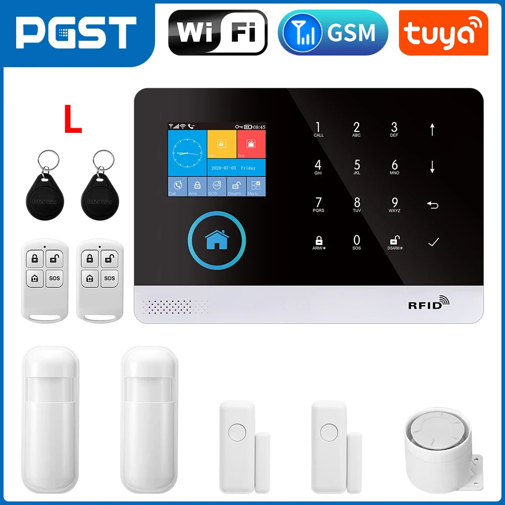 PGST 103 2.4 inch Screen 4G 2G WIFI GSM Home Bulgar Security System for Home 433MHz APP Control RFID Card with PIR Motion